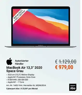 Cyberport Apple Macbook Air 13.3" 2020 Space Grau Angebot