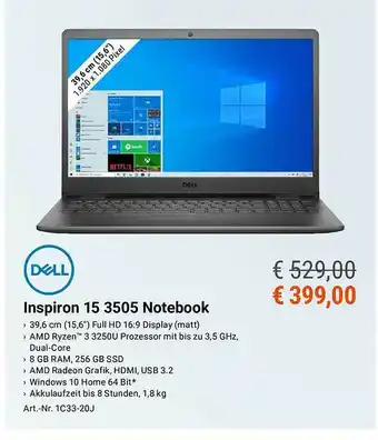 Cyberport Dell Inspiron 15 3505 Notebook Angebot