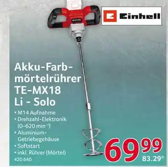 Selgros Einhell Akku Farbmörtelrührer Te-mx18 Li-solo Angebot