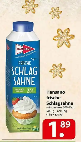 Famila Nord Ost Hansano Frische Schlagsahne Angebot