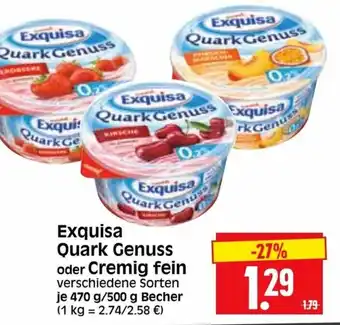 Edeka Herkules Exquisa Quark Genuss oder Cremig fein 470/500g Becher Angebot