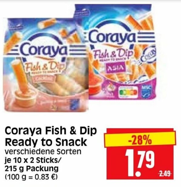 Coraya Fish & Dip Ready to Snack 215g Angebot bei Edeka Herkules