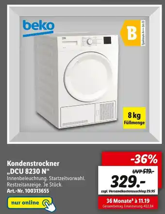 Lidl Beko kondenstrockner „dcu 8230 n“ Angebot