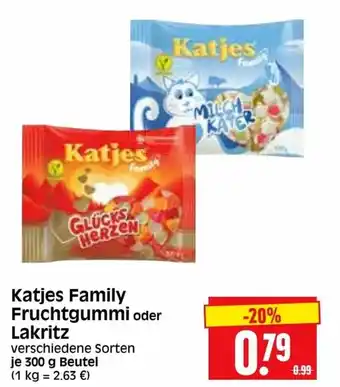 Edeka Herkules Katjes Family Fruchtgummi oder Lakritz  300g Beutel Angebot