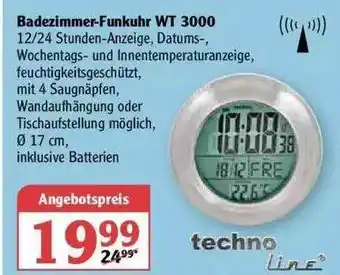 Globus Badezimmer-Funkuhr WT 3000 Angebot