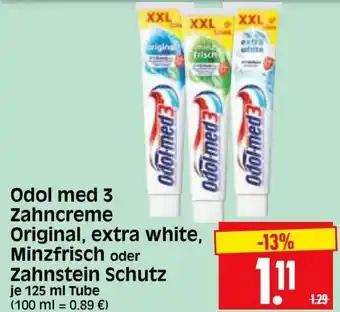 Edeka Herkules Odol med3 Zahncreme Original, Extra White, Minzfrisch oder Zahnstein Schutz 125ml Angebot