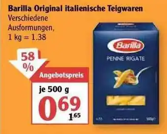 Globus Barilla Original italienische Teigwaren Angebot