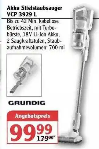 Globus Akku-Stielstaubsauger VCP 3929 L Angebot