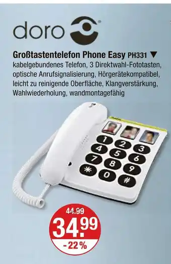 V Markt Doro großtastentelefon phone easy ph331 Angebot