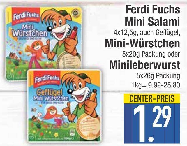 Ferdi fuchs mini salami, miniwürstchen, minileberwurst Angebot bei Edeka