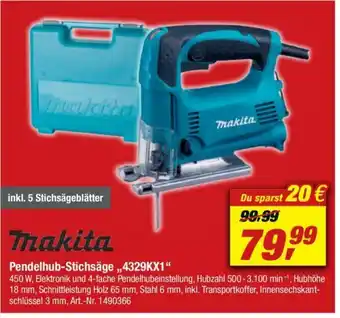 toom Baumarkt Makita Pendelhub Stichsäge 4329KX1 Angebot