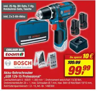 toom Baumarkt Bosch Akku Bohrschrauber GSR 12V-15 Professional Angebot