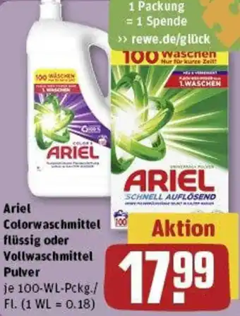 REWE Ariel colorwaschmittel flüssig oder vollwaschmittel pulver Angebot