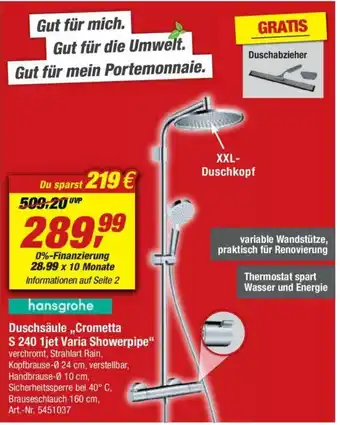 toom Baumarkt Hansgrohe Duschsäule Crometta S 240 1jet Varia Showerpipe Angebot