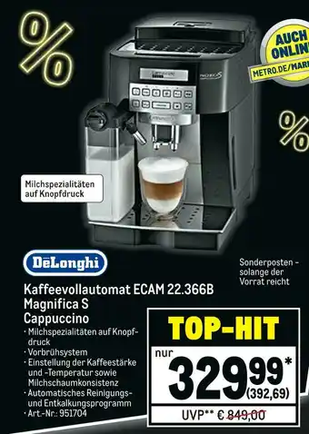 METRO Delonghi kaffeevollautomat ecam 22.366b magnifica s cappuccino Angebot