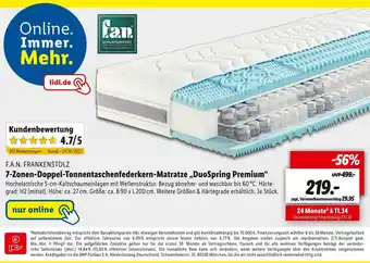 Lidl F.a.n. frankenstolz 7-zonen-doppel-tonnentaschenfederkern-matratze „duospring premium Angebot