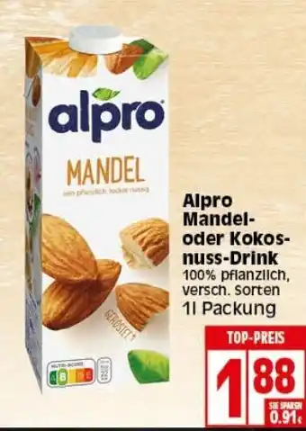 Elli Markt Alpro Mandel oder Kokosnuss Drink 1L Angebot