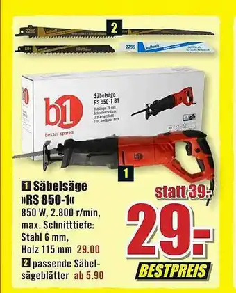 B1 Discount Baumarkt Säbelsäge Rs 850-1 B1 Angebot