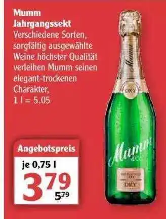 Globus Mumm Jahrgangssekt Angebot