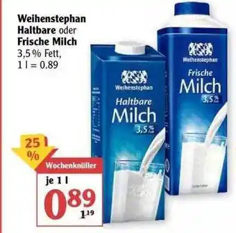 Globus Weihenstephan Haltbare oder Frische Milch Angebot