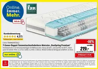 Lidl F.a.n. frankenstolz 7-zonen-doppel-tonnentaschenfederkern-matratze „duospring premium“ Angebot