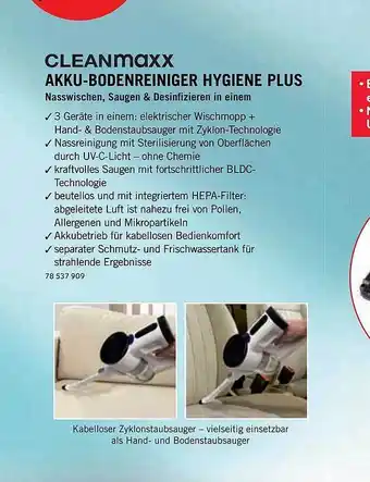 Selgros Cleanmaxx Akku Bodenreiniger Hygiene Plus Angebot