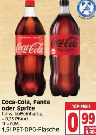 Edeka Coca Cola , Fanta, oder Sprite  1,5L Angebot