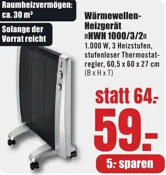 B1 Discount Baumarkt Wärmewellen Heizgerät HWH 1000/3/2 Angebot