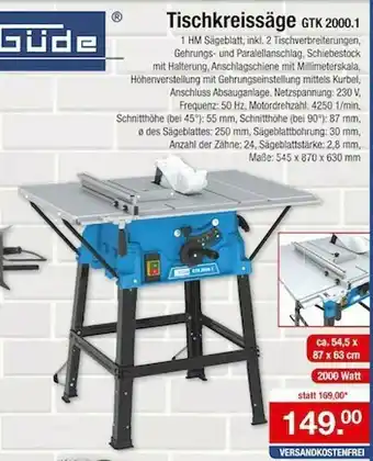 Zimmermann Tischkreissäge GTK 2000.1 Angebot