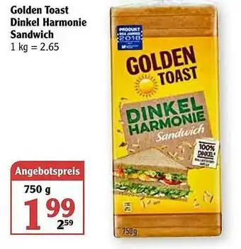 Globus Golden Toast Dinkel Harmonie Sandwich Angebot