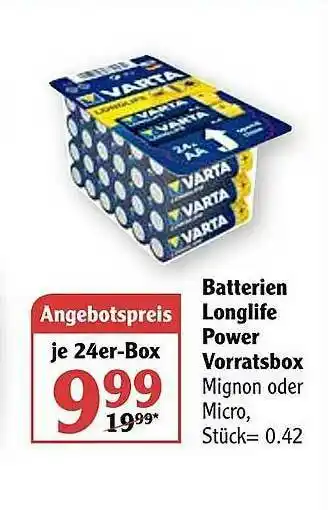 Globus Varta Batterien Longlife Power Vorratsbox Angebot