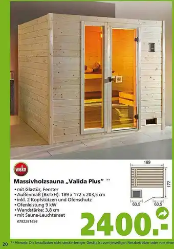 Globus Baumarkt Weka Massivholzsauna „valida Plus“ Angebot