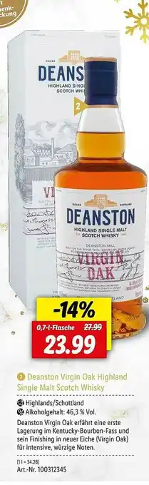 Lidl Deanston Virgin Oak Highland Single Malt Scotch Whisky Angebot