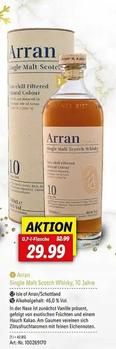 Lidl Arran Single Malt Scotch Whisky, 10 Jahre Angebot