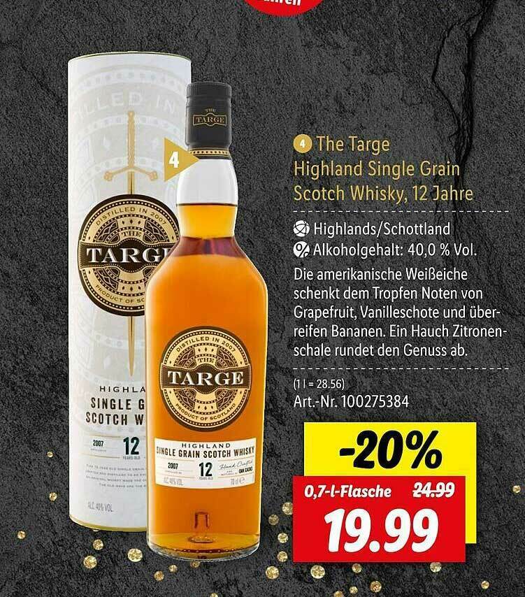 The Targe Highland Single Grain Scotch Whisky, 12 Jahre Angebot bei Lidl