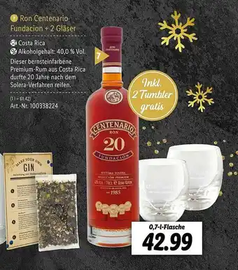 Lidl Ron Centenario Fundacion + 2 Gläser Angebot