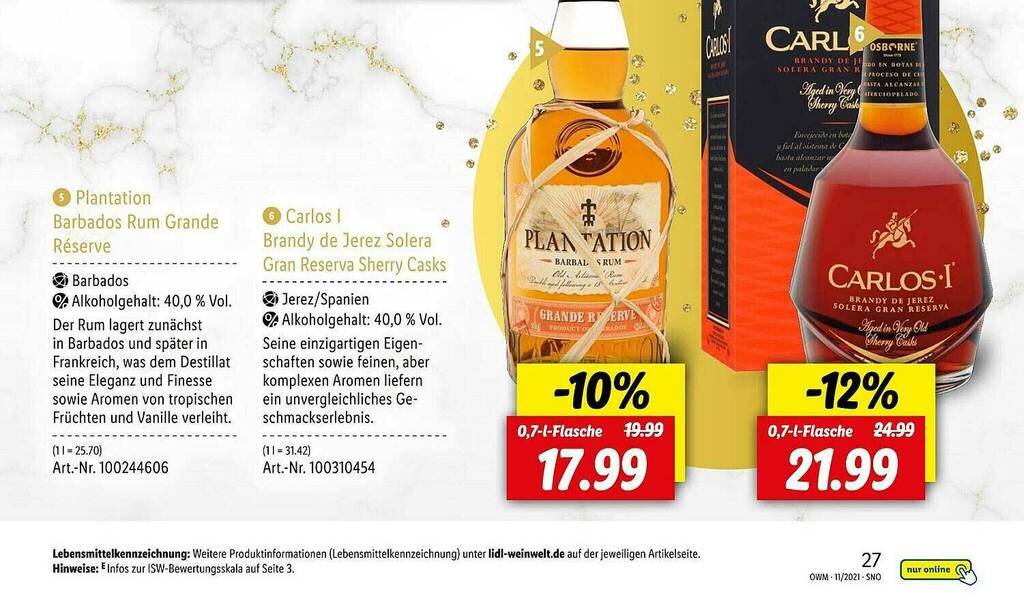 Plantation Barbados Rum Grande Réserve Oder Carlos I Brandy De Jerez