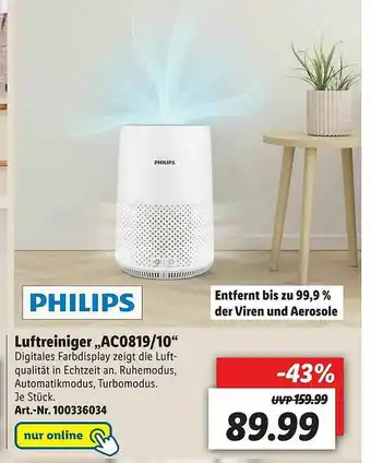 Lidl Philips Luftreiniger Ac0819.10 Angebot