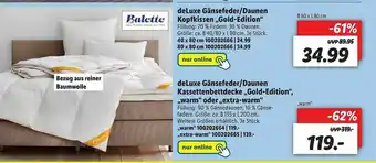 Lidl Balette Deluxe Gänsefeder Oder Daunen Kopfkissen „gold Edition“ Warm Oder Extra-warm Angebot