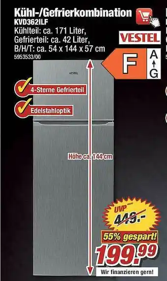 Poco Vestel Kühl-gefrierkombination KVD362ILF Angebot