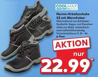 Kaufland Coolmax Herren-arbeitsschuhe S3 Mit Warmfutter Angebot