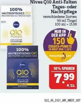 Marktkauf Nivea Q10 Anti-falten Tages- Oder Nachtpflege Angebot