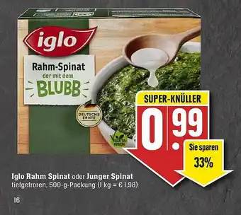 E-Center Iglo Rahm Spinat Oder Junger Spinat Angebot