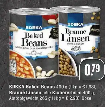 E-Center Edeka Baked Beans, Braune Linsen Oder Kichererbsen Angebot