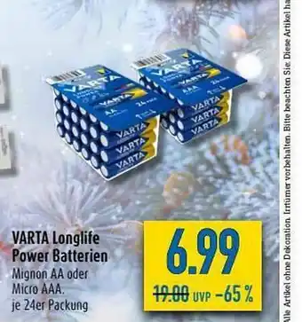 diska Varta Longlife Power Batterien Angebot