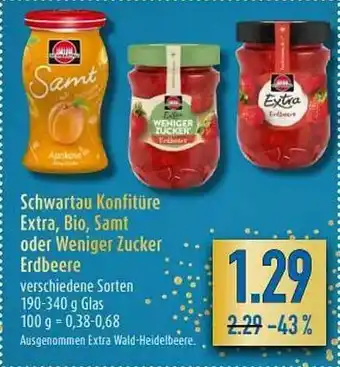 diska Schwartau Konfitüre Extra, Bio, Samt Oder Weniger Zucker Erdbeere Angebot