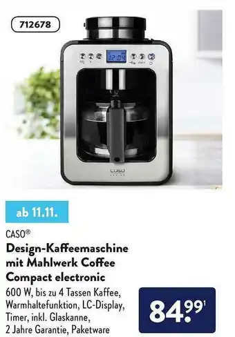 Aldi Nord Caso Design-kaffeemaschine Mit Mahlwerk Coffee Compact Electronic Angebot