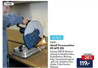 Aldi Nord Einhell Metall-trennmaschine Bt-mts355 Angebot