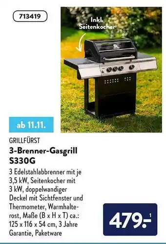 Aldi Nord Grillfürst 3-brenner-gasgrill S330g Angebot