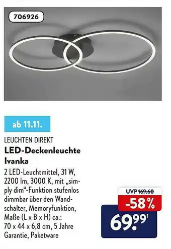 Aldi Nord Leuchten Direkt Led-deckenleuchte Ivanka Angebot